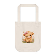 Cute Baby Cow Organic Canvas Tote — Adorable Floral Highland Calf Tote Bag