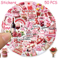 50pcs Valentine‘s Day Cake Flower Stickers Decals For Laptop Scrapbook Skateboard Helmet Guitar DIY Cartoon Aesthetic Stickers