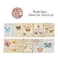 Journamm 30mm/40mm/50mm*2m Vintage Washi Tapes 35cm Cycle DIY Scrapbooking Decor Junk Journal Collage Stationery Craft Tapes