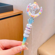 Sanrio Cartoon Crystal Sparkling Diamond Rotating Head Neutral Pen Black Cute Girl Beaded Pen kawaii gel pen stationery