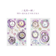 2 Sheets Vintage Clock Flower Stickers PET Junk Journal Ephemera Colorful Gear Stickers DIY Photo Album Scrapbooking Material