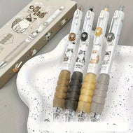 4pcs Cute Cat Gel Pens, Kawaii Meow Style Retractable Pens with Comfort Grip, Black Ink Writing Pens for Students & Stationery
