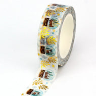 1X 10M Gold Foil Reindeer Snowflake Christmas Trees Snowman House Masking Washi Tape for Scrapbooking Planner Kawaii Papeleria