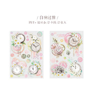 2 Sheets Vintage Clock Flower Stickers PET Junk Journal Ephemera Colorful Gear Stickers DIY Photo Album Scrapbooking Material