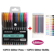 12/24Pcs Metallic Glitter Colors Gel Pens