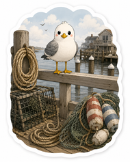 Seagull Shenanigans — Dockside Gull Coastal Vinyl Sticker