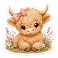 Highland Sweethearts — Highland Cow #3 Pink Bow Vinyl Sticker
