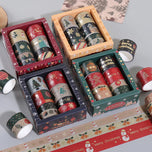8 rolls/box of Christmas patterned washi tape, suitable for DIY album border decoration materials, with hot stamping process.