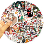 50pcs Cute Christmas Cat Graffiti Stickers Aesthetic DIY Luggage Bike Phone New Year Gift Decoration Sticker Toy