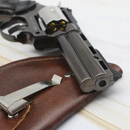 Cigar Igniter Revolver Pistol Windproof Lighter Metal Gun with Leather Cover Inflatable Cigarette Lighters & Smoking Accessories