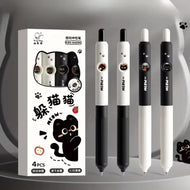 Kawaii Black & White Cat Gel Pen Set – 4 Piece Writing Pen Collection