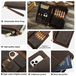 Contact's Family Leather Cigar Case With Lighter Cutter Pocket Travel Portable Humidor Box Cigars Accessories Handbag Men Gift