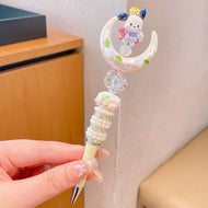 Sanrio Cartoon Crystal Sparkling Diamond Rotating Head Neutral Pen Black Cute Girl Beaded Pen kawaii  gel pen stationery