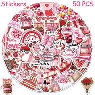 50pcs Valentine‘s Day Cake Flower Stickers Decals For Laptop Scrapbook Skateboard Helmet Guitar DIY Cartoon Aesthetic Stickers