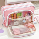 Kawaii Pencil Case 3 Layers Cute Pen Bag Large Capacity Korean Organizer Pouch for Student Back to School Supplies Stationery