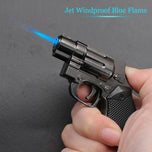 Cool Gun Shape Jet Flame Torch Lighter Adjustable Flame Windproof Refillable Butane for Cigar Gifts Outdoor (Without Butane Gas)