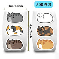 Cute Kitty Sticker Roll (500 Sheets) Decals for Planner Decoration, Envelope Sealing & Aesthetic Notebook Crafts
