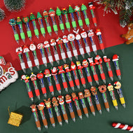 10Pcs/Lot Cute Christmas Cartoon 4 Color Ballpoint Pen Kawaii Mini Pocket Pen Christmas Gift Student School Office Stationery