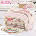 Kawaii Pencil Case 3 Layers Cute Pen Bag Large Capacity Korean Organizer Pouch for Student Back to School Supplies Stationery