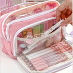 Kawaii Pencil Case 3 Layers Cute Pen Bag Large Capacity Korean Organizer Pouch for Student Back to School Supplies Stationery