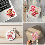 4pcs Valentines Day Teddy Bear Hearts Love DIY UV DTF Rub On Glass Cup Wrap Transfer Sticker Crafts Mug Greeting Cards Decor