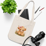 Cute Baby Cow Organic Canvas Tote — Adorable Floral Highland Calf Tote Bag