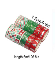 12 rolls/box of Christmas tree red green color washi tape, DIY photo album gift decoration supplies, foil stamping craft.