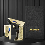 2 In 1 Jet Flame Lighter Windproof Creative Foldable Gun Plasma Dual Arc Lighter Butane Torch Turbo Cigar Lighter Funny Men Gift