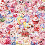 10/30/50pcs Kawaii Transparent Pink Valentine Day Stickers Decals Laptop Fridge Phone Scrapbooking Decoration Sticker Kids Toys