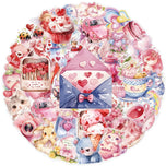 10/30/50pcs Kawaii Transparent Pink Valentine Day Stickers Decals Laptop Fridge Phone Scrapbooking Decoration Sticker Kids Toys