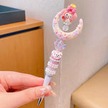 Sanrio Cartoon Crystal Sparkling Diamond Rotating Head Neutral Pen Black Cute Girl Beaded Pen kawaii  gel pen stationery