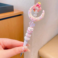 Sanrio Cartoon Crystal Sparkling Diamond Rotating Head Neutral Pen Black Cute Girl Beaded Pen kawaii  gel pen stationery