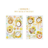 2 Sheets Vintage Clock Flower Stickers PET Junk Journal Ephemera Colorful Gear Stickers DIY Photo Album Scrapbooking Material