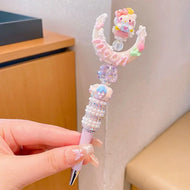 Sanrio Cartoon Crystal Sparkling Diamond Rotating Head Neutral Pen Black Cute Girl Beaded Pen kawaii  gel pen stationery