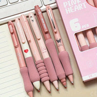 Pink Heart Kawaii Retractable Pen Set – 6 Piece Journaling & Planner Pen Collection