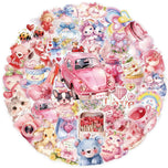 10/30/50pcs Kawaii Transparent Pink Valentine Day Stickers Decals Laptop Fridge Phone Scrapbooking Decoration Sticker Kids Toys