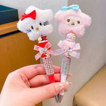 Sanrio Cartoon Crystal Sparkling Diamond Rotating Head Neutral Pen Black Cute Girl Beaded Pen kawaii  gel pen stationery