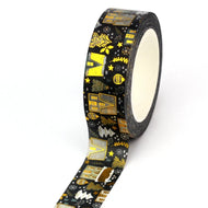 1X 10M Gold Foil Reindeer Snowflake Christmas Trees Snowman House Masking Washi Tape for Scrapbooking Planner Kawaii Papeleria