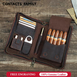 Contact's Family Leather Cigar Case With Lighter Cutter Pocket Travel Portable Humidor Box Cigars Accessories Handbag Men Gift