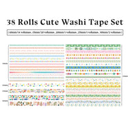 38 Rolls Colorful Washi Tape Set 3M Length Decorative Masking Tapes Perfect for Scrapbooking DIY Crafts Gift Wrapping