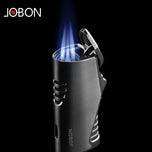 JOBON new Triple Torch Jet Metal Lighter Pipe Lighter with Cigar Cutter Visible Transom Windproof Flame Accessories Gadgets Men