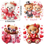 4pcs Valentines Day Teddy Bear Hearts Love DIY UV DTF Rub On Glass Cup Wrap Transfer Sticker Crafts Mug Greeting Cards Decor