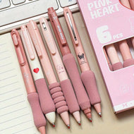 Pink Heart Kawaii Retractable Pen Set – 6 Piece Journaling & Planner Pen Collection