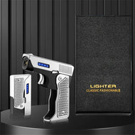 2 In 1 Jet Flame Lighter Windproof Creative Foldable Gun Plasma Dual Arc Lighter Butane Torch Turbo Cigar Lighter Funny Men Gift