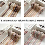 8PCS Pet Tape Rolls for Journaling Washi Tapes Vintage Pet Tapes Roll Washi Tape for Crafts Diary Masking Tape Washi Stickers