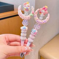 Sanrio Cartoon Crystal Sparkling Diamond Rotating Head Neutral Pen Black Cute Girl Beaded Pen kawaii  gel pen stationery