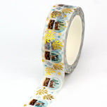 1X 10M Gold Foil Reindeer Snowflake Christmas Trees Snowman House Masking Washi Tape for Scrapbooking Planner Kawaii Papeleria