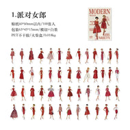 100pcs Vintage Ladies Stickers Junk Journal Ephemera Decorative Paper Doll Stickers Aesthetic Diary Album Scrapbooking Supplies