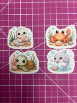 Cute Coastal Sea Life Sticker Pack – Waterproof Vinyl Dolphin, Turtle, Crab & Seal Stickers