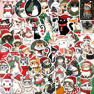 50pcs Cute Christmas Cat Graffiti Stickers Aesthetic DIY Luggage Bike Phone New Year Gift Decoration Sticker Toy